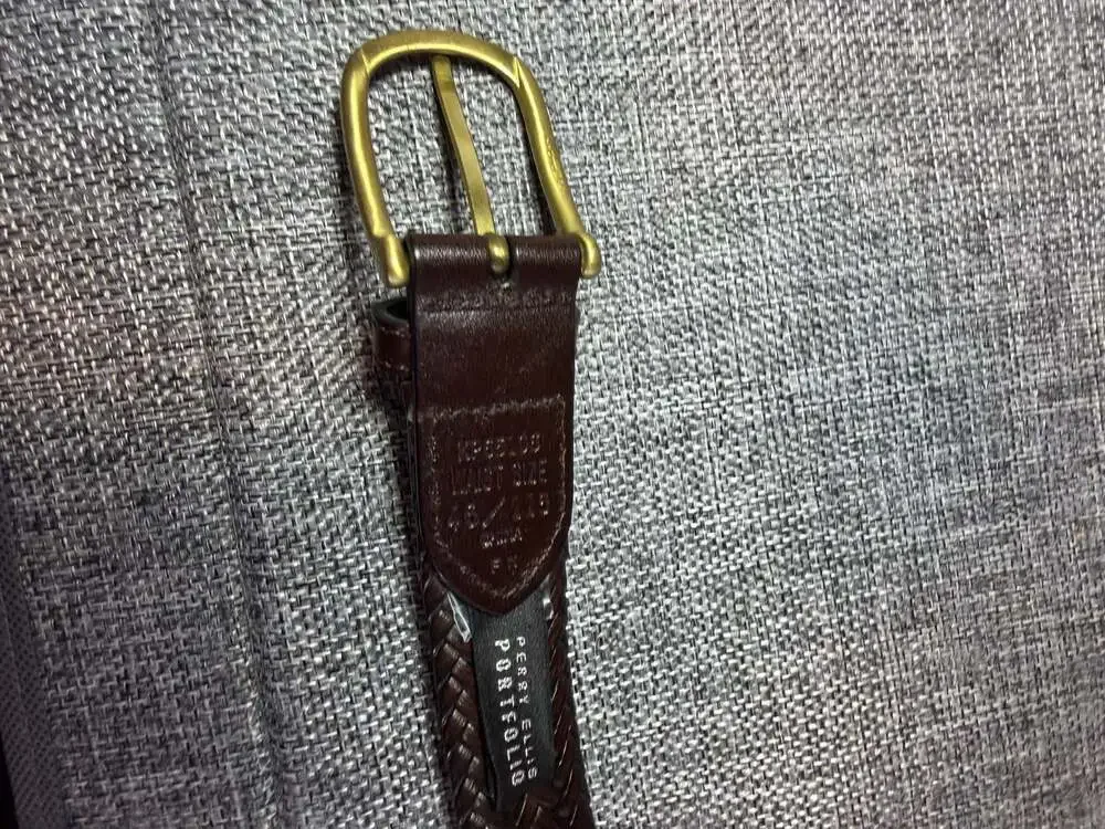Perry Ellis Portfolio Men's Dark Brown Braided Leather Belt Size 46 KP65106